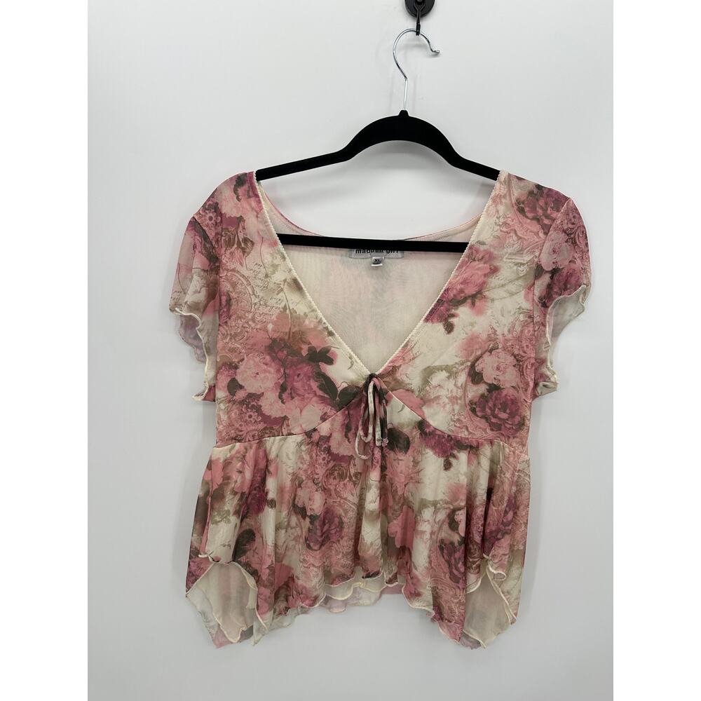 Madden Girl Y2k Babydoll Top‎ Size XL Floral Whimsigoth Fairy Boho Ruffle Sheer